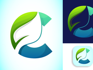 English alphabet with negative space leaf logo vector template. Gradient logo design