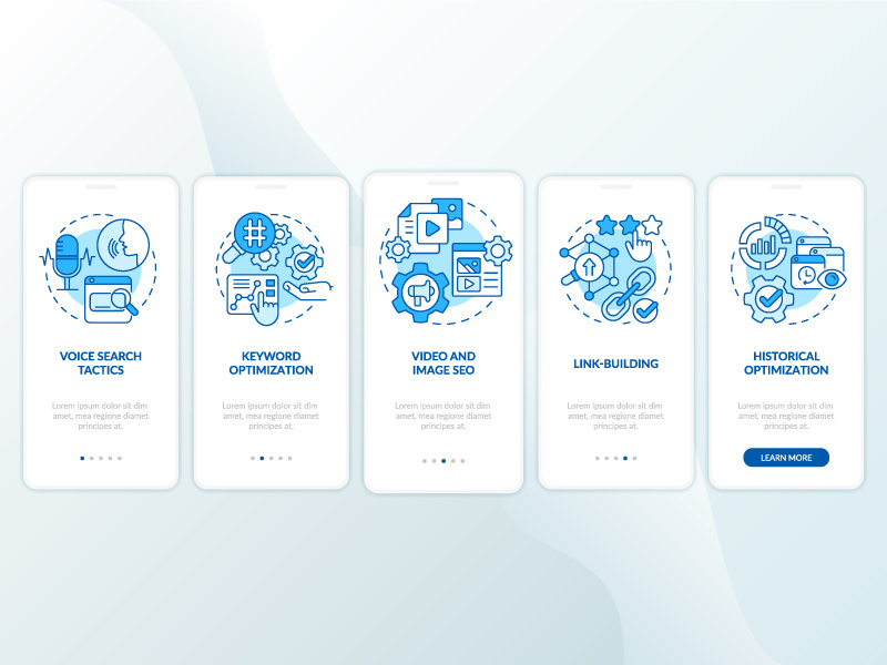 SEO marketing trends blue onboarding mobile app screen by ~ EpicPxls