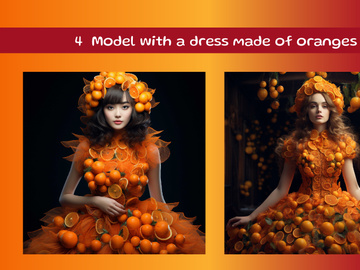 Model with a dress made of oranges