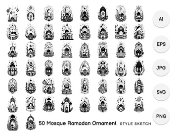 Mosque Ramadan Ornament Element Black