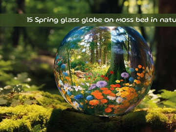 Spring glass globe on moss bed in nature