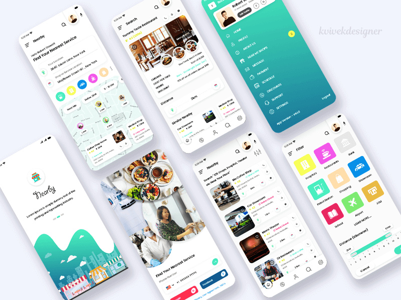 Nearby Shops and Services mobile app UI Kit