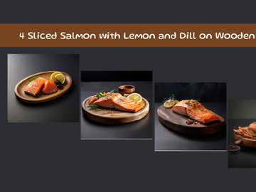 Sliced Salmon with Lemon and Dill on Wooden Board