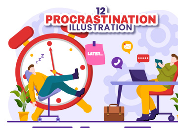 12 Procrastination Vector Illustration