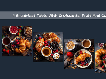 Breakfast Table With Croissants, Fruit And Coffee