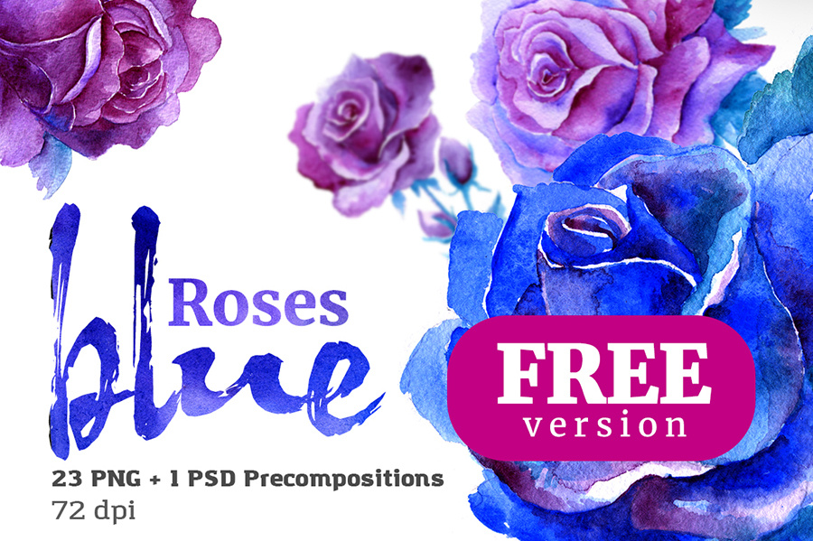 蓝色玫瑰花水彩套装(Blue Roses Floral Watercolor Set)插图