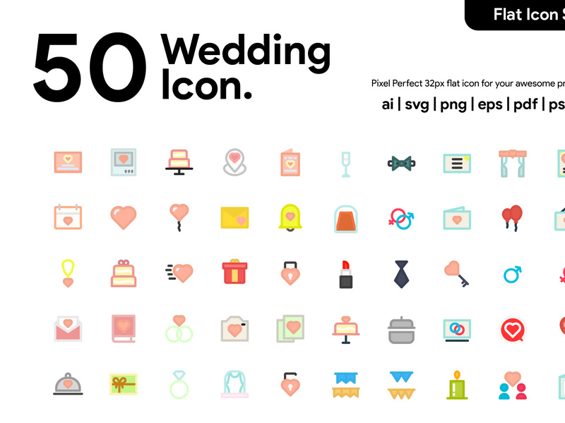 50 Wedding Flat Icon by Kawalan Studio ~ EpicPxls