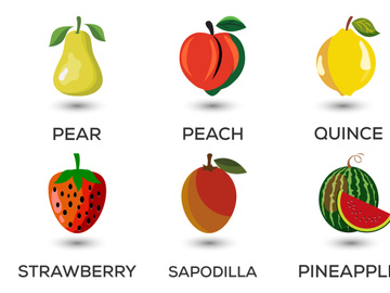 Set of fruits. Different colorful fruits. Fresh food, healthy eating concept. Vector illustration