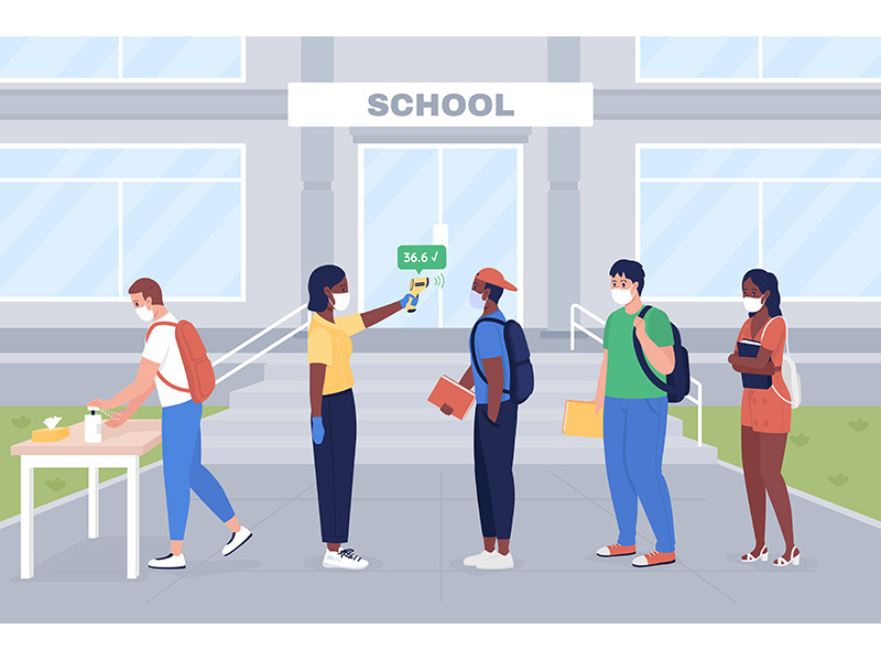 Entry rules during covid flat color vector illustration by ~ EpicPxls