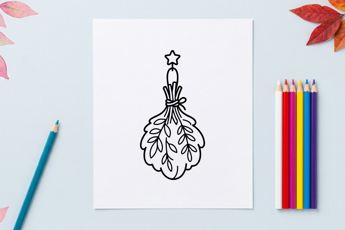 Handgezeichnete Halloween-Mistel mit goldener Sternverzierung. Gruselige Feiertags-Kusszweig-Illustration für festliche Deko und Grußkarten.
