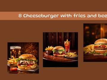 Cheeseburger with fries and beer