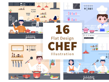 16 Chef Is Cooking In The Kitchen Background