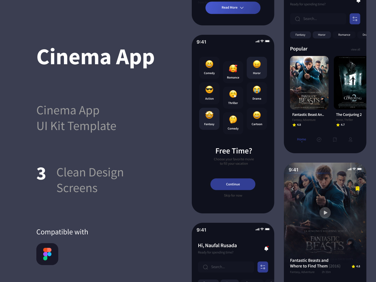 电影院应用UI套件模板(Cinema App UI Kit Template)插图