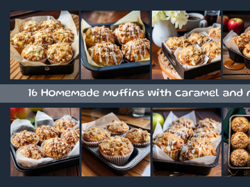 Homemade muffins with caramel and nuts