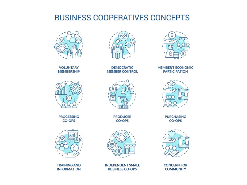 Business cooperatives turquoise concept icons set by bsd ~ EpicPxls