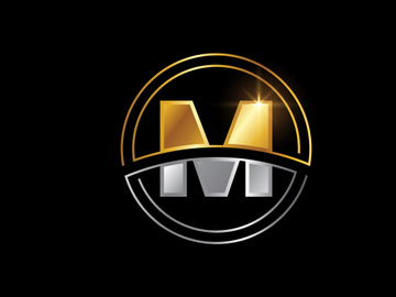 Initial English alphabet with circle frame. Golden and silver color alphabet symbol for corporate business identity