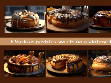Various pastries sweets on a vintage table