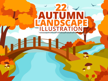 22 Autumn Landscape Blue Background Illustration