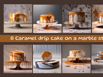 Caramel drip cake on a marble stand