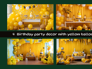 Birthday party decor with yellow balloons