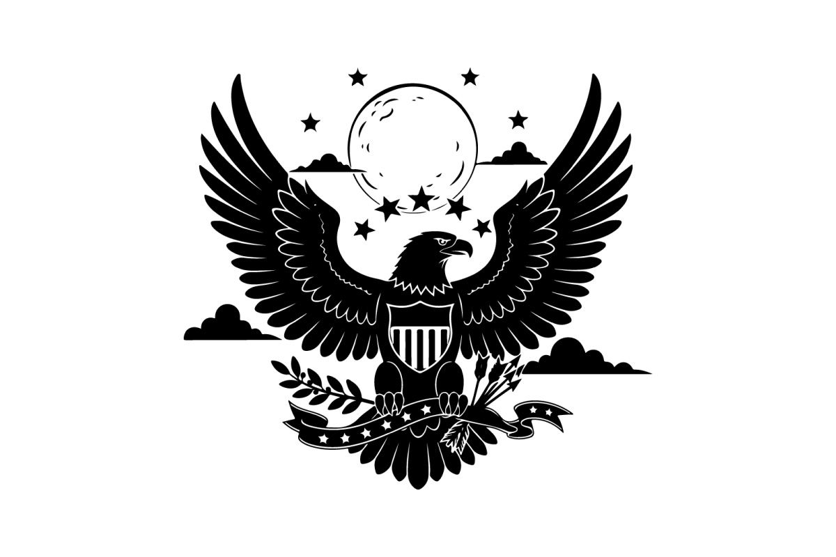 American eagle silhouette with moon and stars icon