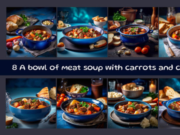 A bowl of meat soup with carrots and celery