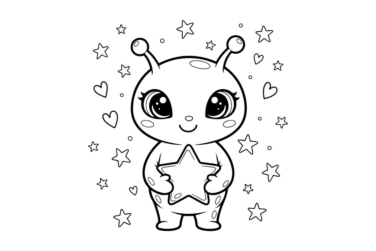 Cute baby alien holding star vector illustration flat design