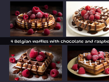 Belgian waffles with chocolate and raspberries