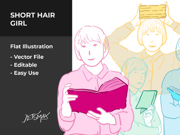 Short Hair Girl Vector Lines Bundle