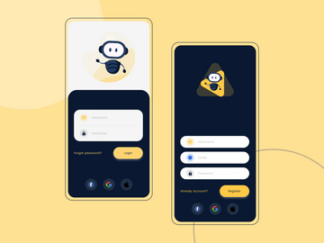 Login and Register concept screens in the Dark mode