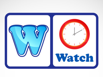 Alphabet flashcards for kids. Educational preschool learning ABC card with an element.