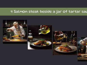 Salmon steak beside a jar of tartar sauce