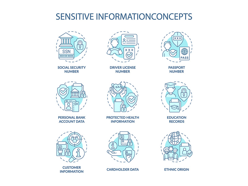 Sensitive Information Turquoise Concept Icons Set By Bsd EpicPxls