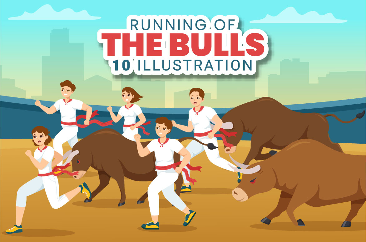 10 Illustrationen vom Stierlauf