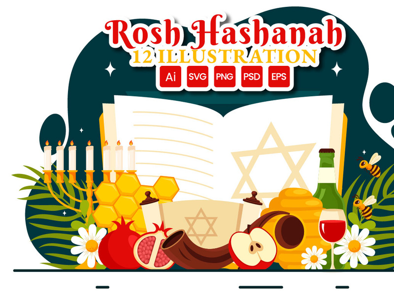 12 Happy Rosh Hashanah Illustration by denayuneep ~ EpicPxls