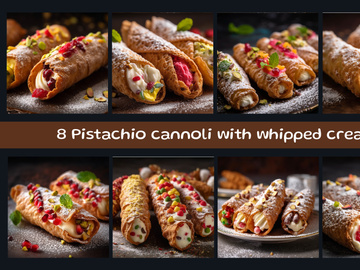 Pistachio cannoli with whipped cream