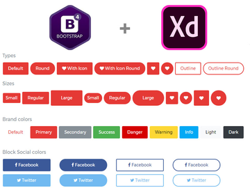 Elegant And Social Buttons Bootstrap And Adobe XD