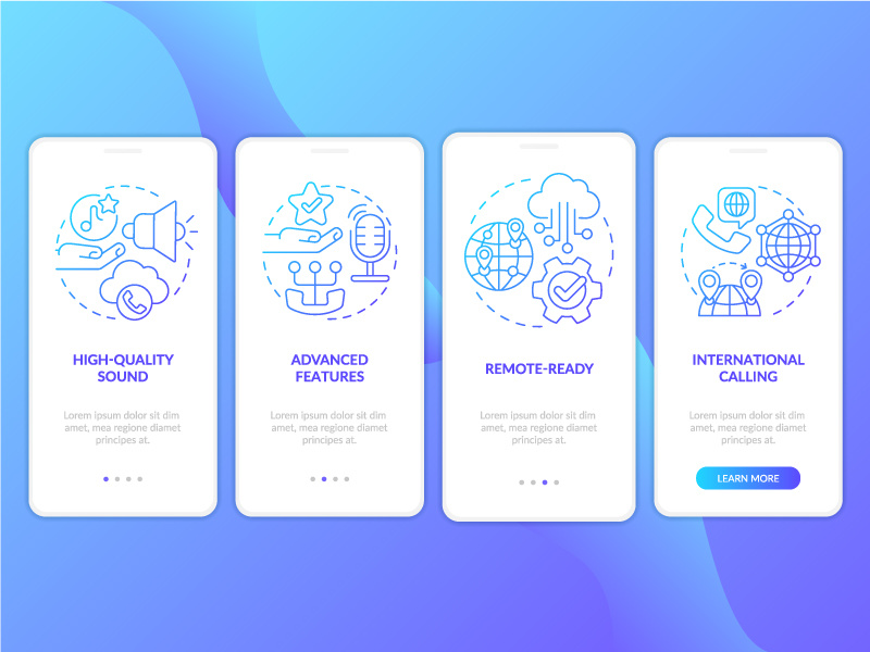 Benefits of VOIP blue gradient onboarding mobile app screen ~ EpicPxls