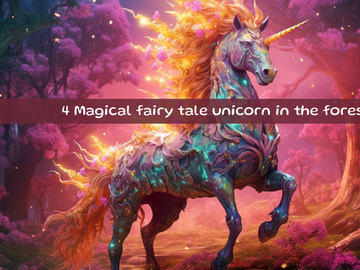Magical fairy tale unicorn in the forest
