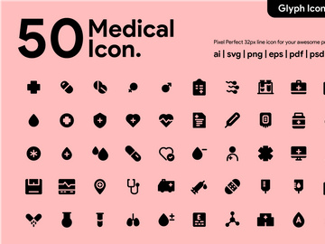 50 Medical Glyph Icon