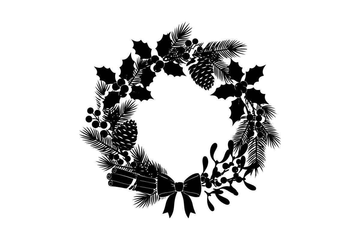 Weihnachtskranz-Silhouette mit Tannenzapfen und Bändern