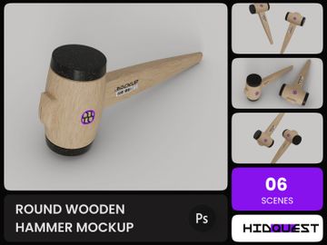 Round Wooden Hammer Mockup