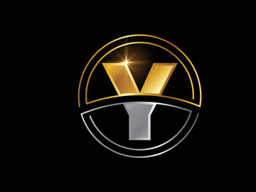 Initial English alphabet with circle frame. Golden and silver color alphabet symbol for corporate business identity