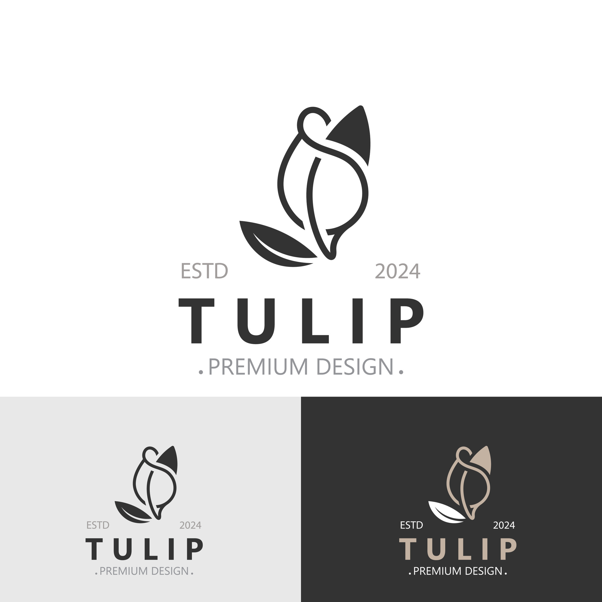 Desain logo kuncup bunga Tulip dengan daun, cocok untuk bisnis emblem fashion, spa kecantikan, dan butik