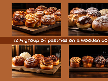 A group of pastries on a wooden board