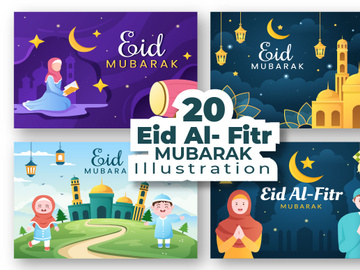20 Happy Eid Al-Fitr Mubarak background illustration