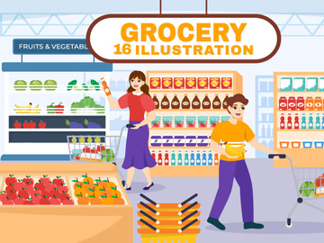 16 Food Grocery Store Shopping Illustration