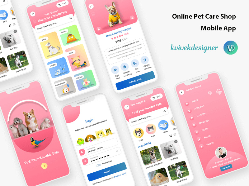 Ui Design Pets Online Shopping App PetCare: Pet Food Stores