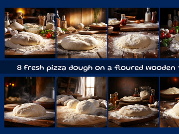 Fresh dough on a floured wooden table