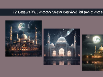 Beautiful moon view behind islamic mosque